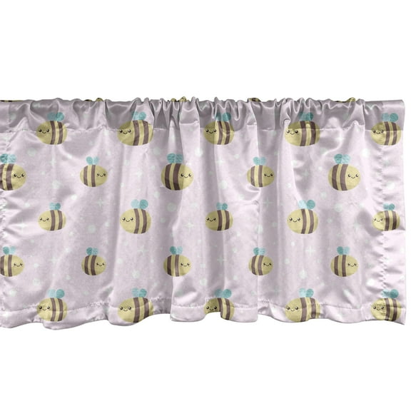 Ambesonne Cartoon Window Valance, Pastel Smiling Bees, 54" X 18", Pale Pink and Multicolor