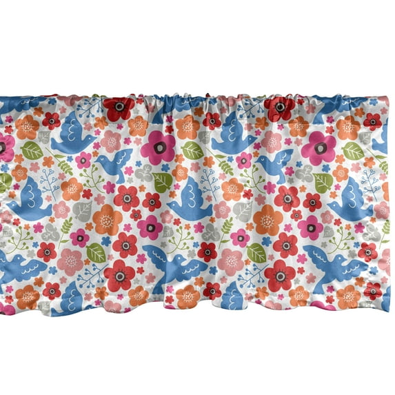 Ambesonne Cartoon Window Valance, Pastoral Leaves and Flower, 42" x 18", Multicolor