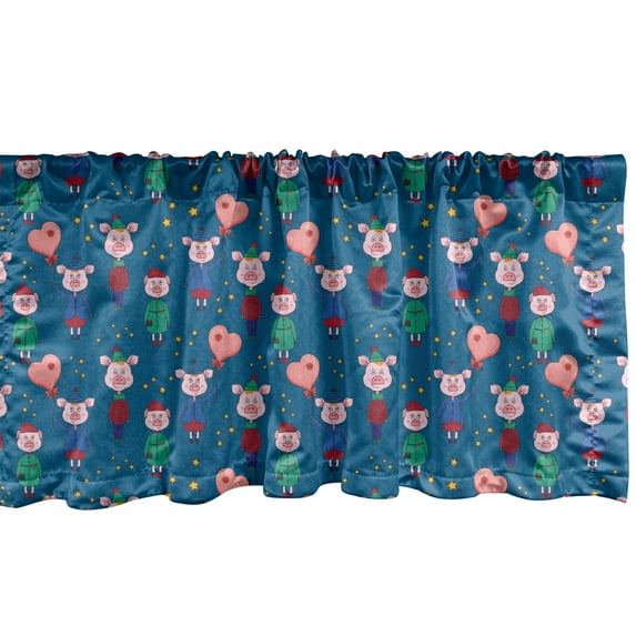 Ambesonne Cartoon Window Valance, Pink Pigs Wearing Clothes, 42" x 12", Multicolor