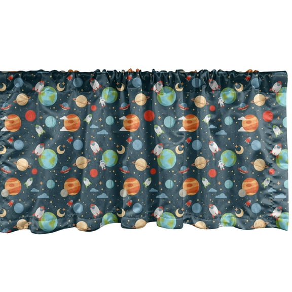 Ambesonne Cartoon Window Valance, Planets in Space, 54" X 18", Multicolor