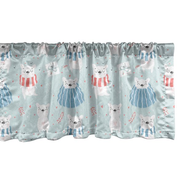 Ambesonne Cartoon Window Valance, Ploar Bears Blankets, 54" X 18", Pale Blue Coral Blue