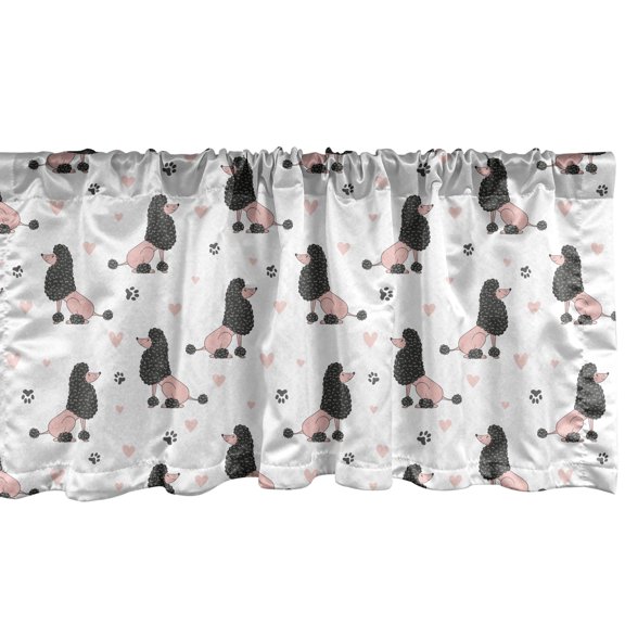 Ambesonne Cartoon Window Valance, Poodle Dog Paws Hearts, 42" x 12", Dark Blue Grey and Pale Pink