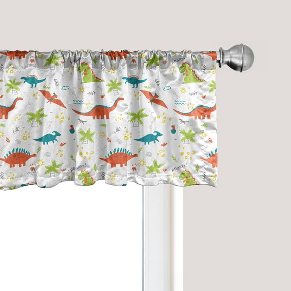 Ambesonne Cartoon Window Valance, Prehistoric Wildlife, 54" X 12", Multicolor