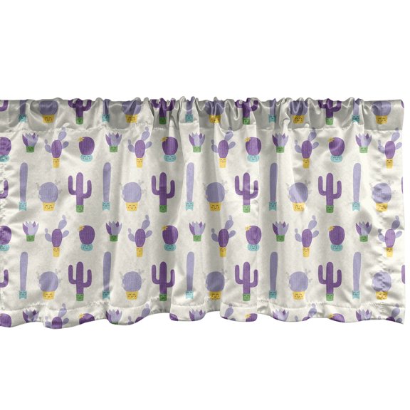 Ambesonne Cartoon Window Valance, Purple Smiling Cactus Faces, 54" X 12", Multicolor