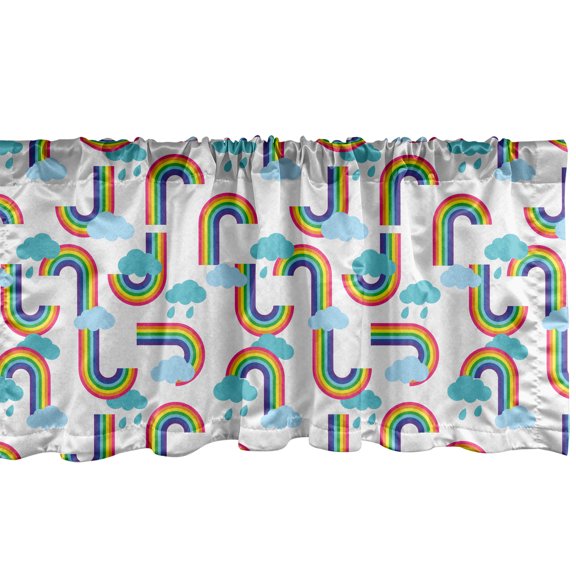 Ambesonne Cartoon Window Valance, Rainbow and Clouds Pattern, 42" x 18", Off White and Multicolor