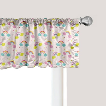 Ambesonne Cartoon Window Valance, Rainbows Raindrops, 54" X 12", Rose and Multicolor