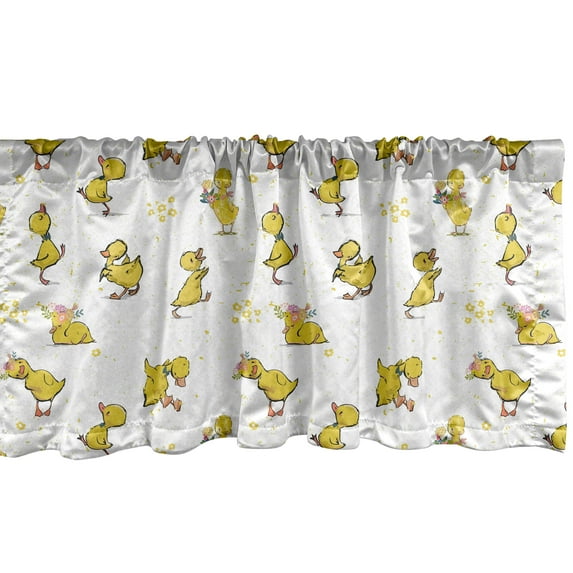 Ambesonne Cartoon Window Valance, Repetitive Little Ducklings, 54" X 18", White and Mustard