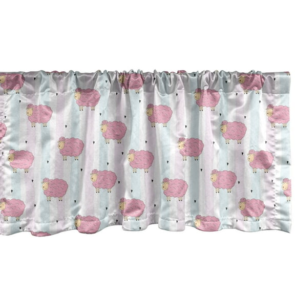 Ambesonne Cartoon Window Valance, Sheep with Stripes Hearts, 42" x 12", Pale Pink Pale Blue