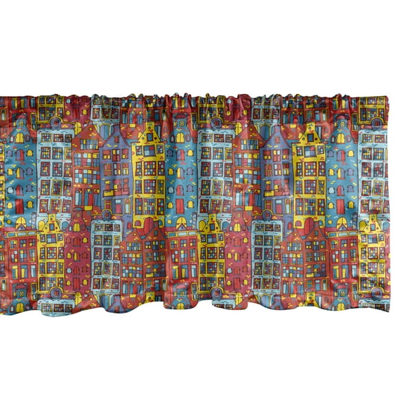 Ambesonne Cartoon Window Valance, Sketch Amsterdam, 54" X 18", Multicolor