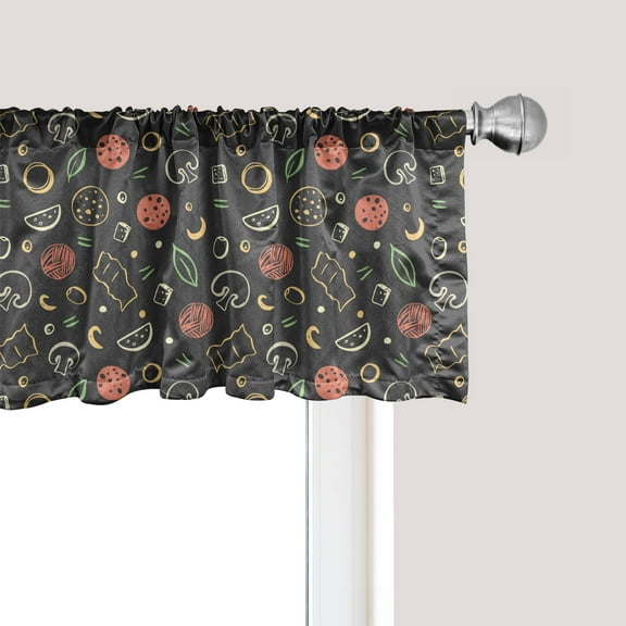 Ambesonne Cartoon Window Valance, Sketches of Pizza Elements, 54" X 12", Dark Taupe Grey Coral