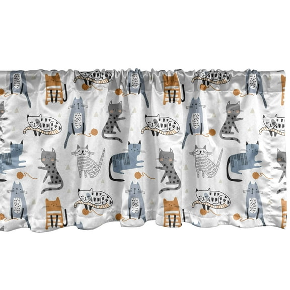 Ambesonne Cartoon Window Valance, Sketchy Kittens, 54" X 18", White Multicolor