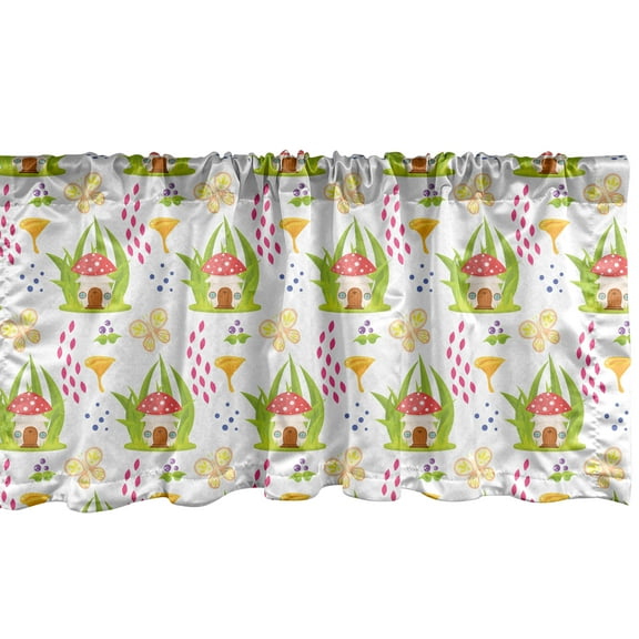 Ambesonne Cartoon Window Valance, Spring Forest Toadstool, 54" X 18", Multicolor