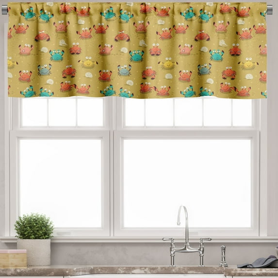 Ambesonne Cartoon Window Valance, Star and Shells Pattern, 54" X 12", Pale Coffee