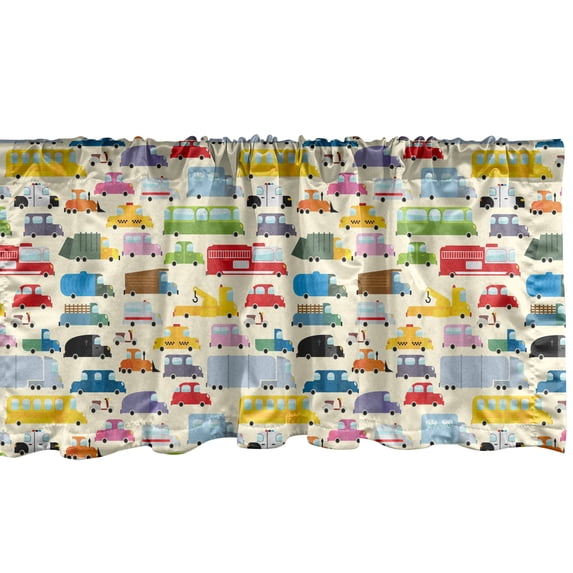 Ambesonne Cartoon Window Valance, Style Car Traffic, 42" x 18", Cream and Multicolor