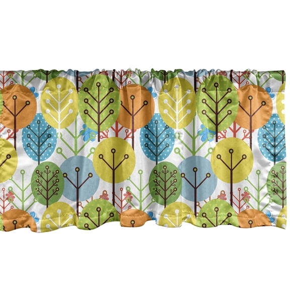 Ambesonne Cartoon Window Valance, Sute Summer Trees Pattern, 54" X 12", Multicolor
