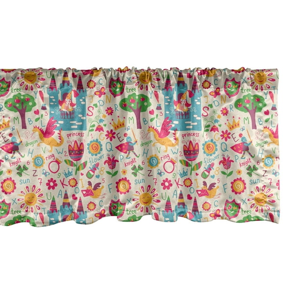 Ambesonne Cartoon Window Valance, Tale Themed Fantasy, 54" X 12", Multicolor