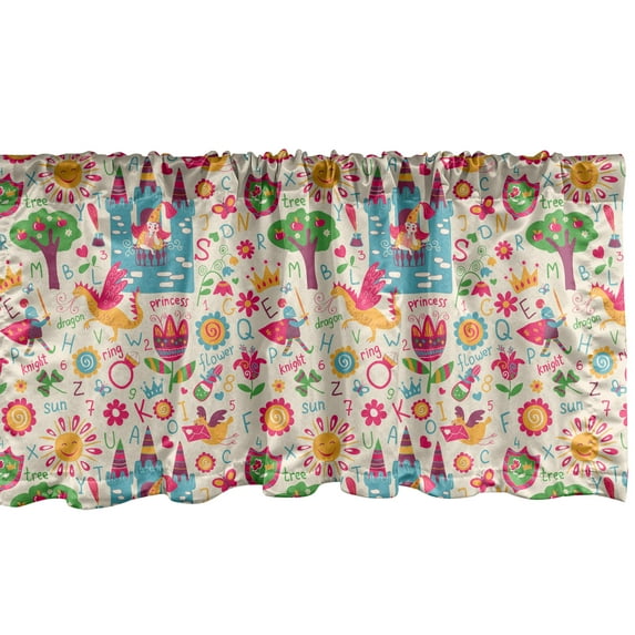 Ambesonne Cartoon Window Valance, Tale Themed Fantasy, 54" X 12", Multicolor