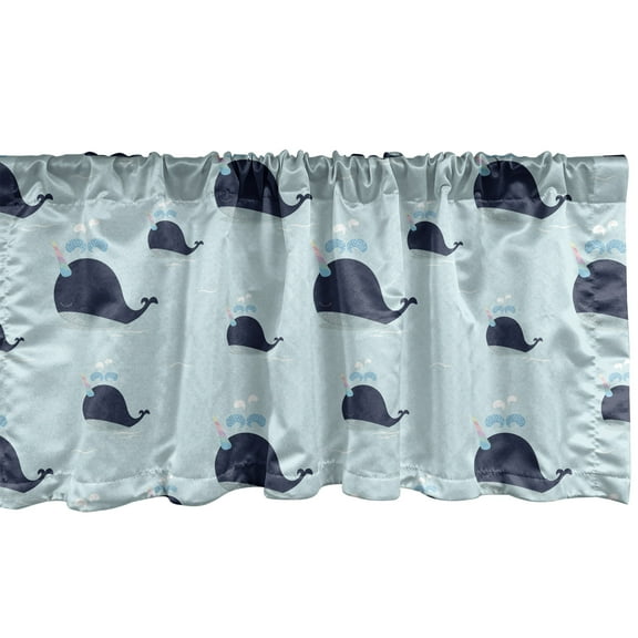 Ambesonne Cartoon Window Valance, Unicorn Whale, 54" X 18", Pale Blue Multicolor