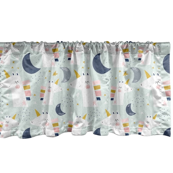 Ambesonne Cartoon Window Valance, Unicorns Moon Stars Spots, 54" X 18", Multicolor