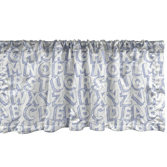 Ambesonne Cartoon Window Valance, Uppercase Alphabet Letters, 54" X 12", Blue Violet and White