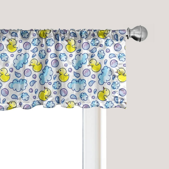 Ambesonne Cartoon Window Valance, Watercolor Bubbles Ducks, 54" X 18", Yellow Lilac and Blue