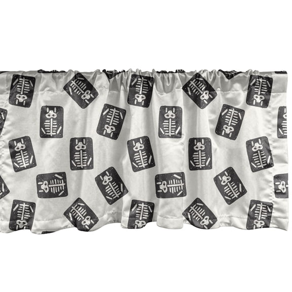 Ambesonne Cartoon Window Valance, Xray Skeleton in Grunge, 42" x 18", Ivory and Charcoal Grey