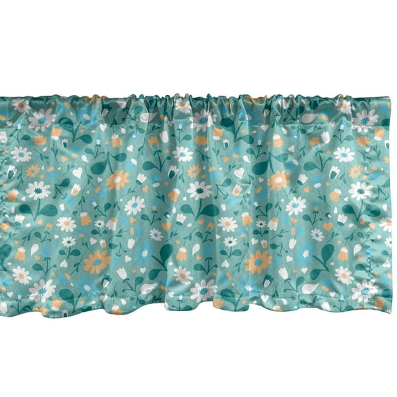 Ambesonne Cartoon Window Valance, of Flowers, 42" x 12", Aqua Teal