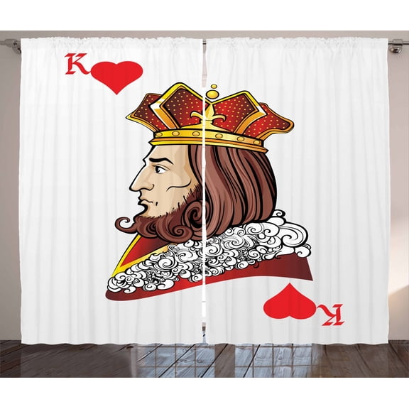 Ambesonne Casino Curtains 2 Panel Set, King of Heart Play Card, 108" x 108", Multicolor