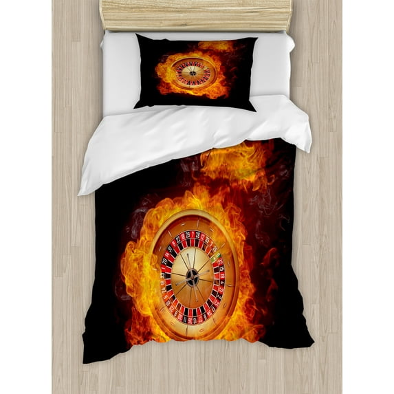 Ambesonne Casino Duvet Cover Sets, Gambling Roulette Wheel Art, 2-Twin, Charcoal Grey Orange