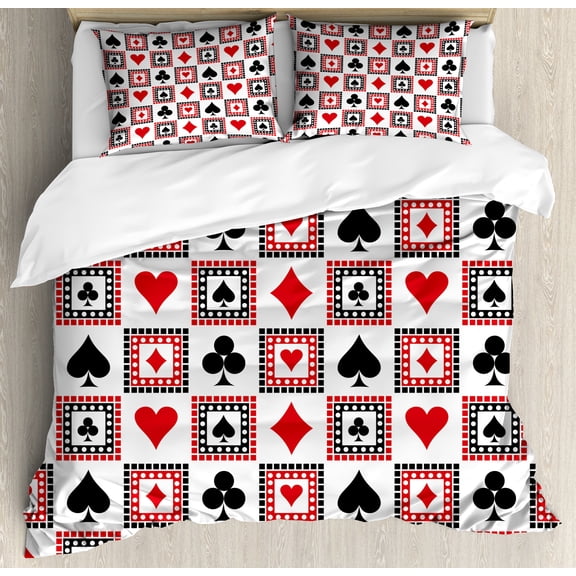 Ambesonne Casino Duvet Cover Sets, Playing Cards, 2-Queen, Scarlet Black