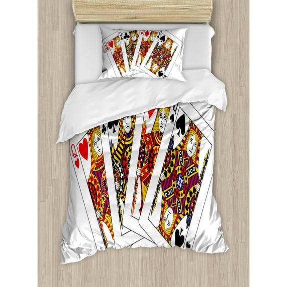 Ambesonne Casino Duvet Cover Sets, Queens Poker Play Cards, 2-Twin, Black Red Yellow