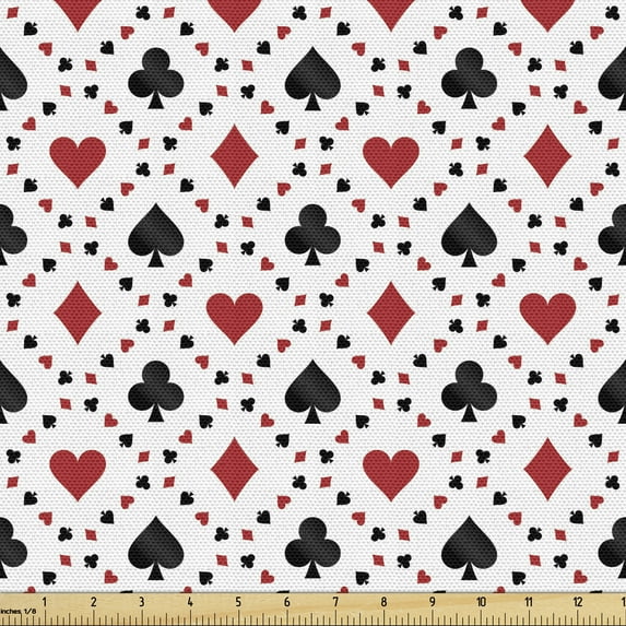 Ambesonne Casino Fabric by the Yard Upholstery, Tourist Poker Cards Art, 3 Yards, Red Black