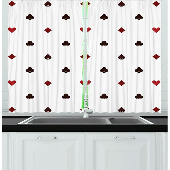 Ambesonne Casino Kitchen Curtains, Gambling Club Minimalist, 55"x45", Red Ruby Maroon