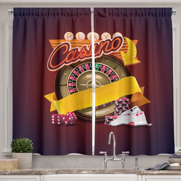 Ambesonne Casino Kitchen Curtains, Leisure Time Activities, 55"x39", Multicolor