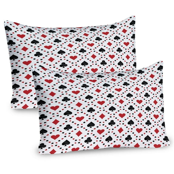 Ambesonne Casino Pillow Sham 2 Pack, Tourist Poker Cards Art, 30"x20", Red Black
