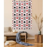 Ambesonne Casino Tapestry Queen Size, Playings Cards Clubs Hearts Symmetrical Geometric Repeating Ornamental, Wall Hanging Bedspread Bed Cover Wall Decor, 88" X 88", Scarlet Black