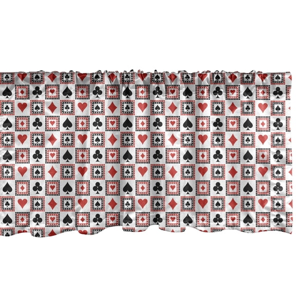 Ambesonne Casino Window Valance, Playing Cards, 54" X 18", Scarlet Black