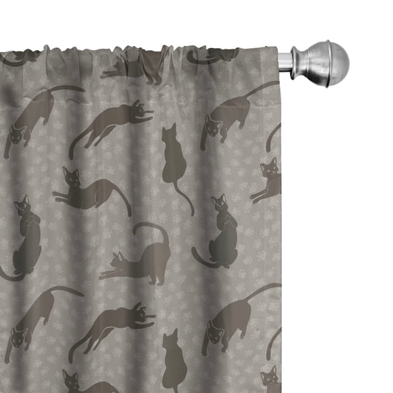 Ambesonne Cat Window Curtains, Animals and Paws Pattern Art, Each 28" W x 63" L, Dark Sepia and Warm Taupe