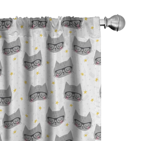 Ambesonne Cat Window Curtains, Hipster Kitties Glasses, Each 28" W x 84" L, Yellow White Grey