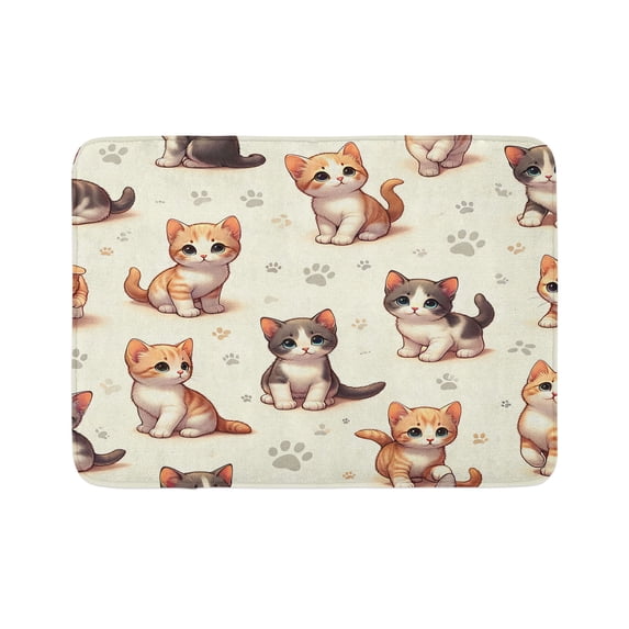 Ambesonne Cat Bath Mat, Little Fun Kittens Cartoon Paws, 30.2" x 20", Ivory Apricot and Dark Grey