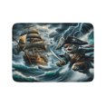 thumbnail image 1 of Ambesonne Cat Bath Mat, Stormy Ocean Pirate Kitty Ship, 30.2" x 20", Dark Slate Blue and Amber, 1 of 3
