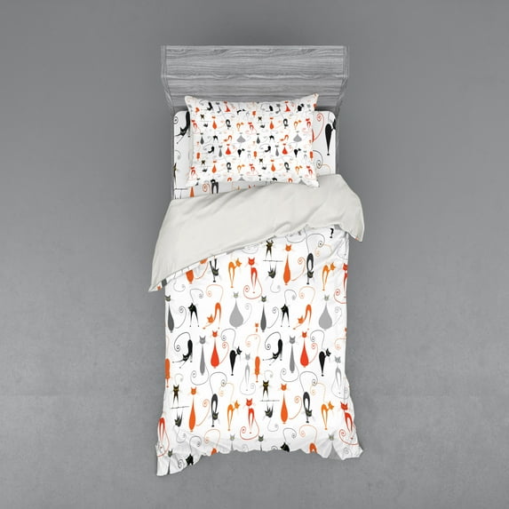 Ambesonne Cat Bedding Set 3 Pcs, Colorful Design Kitten Pattern, Twin, Multicolor White