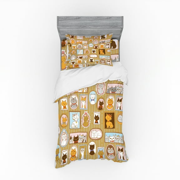 Ambesonne Cat Bedding Set 3 Pcs, Family Tree of Kitty Humor, Twin, Multicolor
