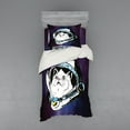 thumbnail image 1 of Ambesonne Cat Bedding Set 3 Pcs, Kitten Astronaut Cosmic, Twin, Purple White, 1 of 2