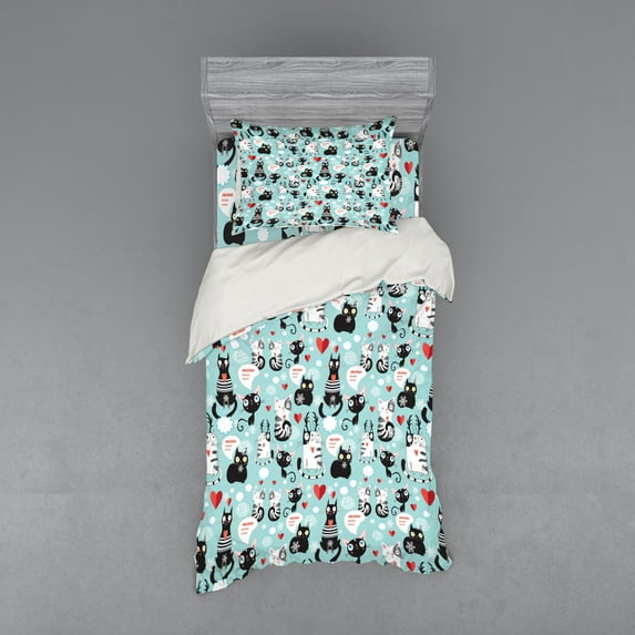 Ambesonne Cat Bedding Set 3 Pcs, Kitties Love Daydreaming, Twin XL, Multicolor