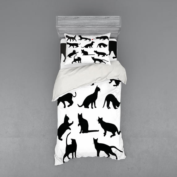 Ambesonne Cat Bedding Set 3 Pcs, Red Ball Animal Pet Kittens, Twin, Vermilion Black