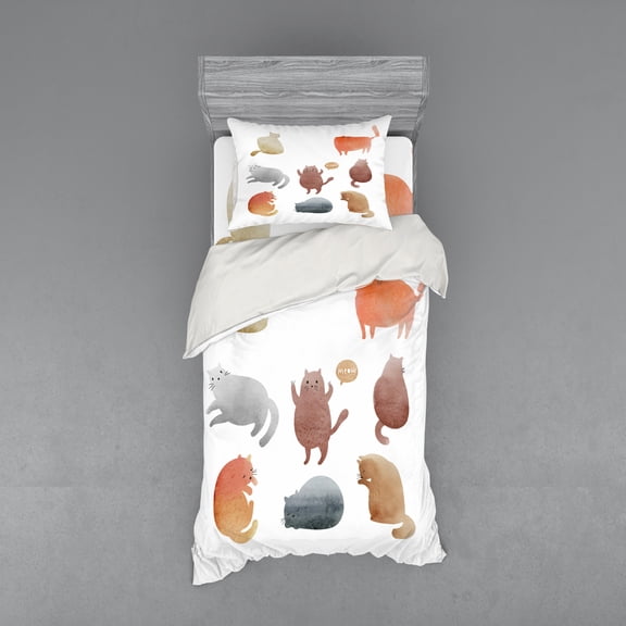 Ambesonne Cat Bedding Set 3 Pcs, Watercolor Kitties Pet, Twin XL, Multicolor