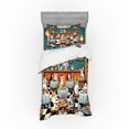 thumbnail image 1 of Ambesonne Cat Bedding Set 3 Pcs, Whimsical Restaurant Pixel Art, TwinXL, Sea Blue and Marigold, 1 of 2