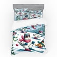thumbnail image 1 of Ambesonne Cat Bedding Set 4 Pcs, Snowy Cartoon Skiing Kitties, Queen, Pale Blue Raspberry White, 1 of 2