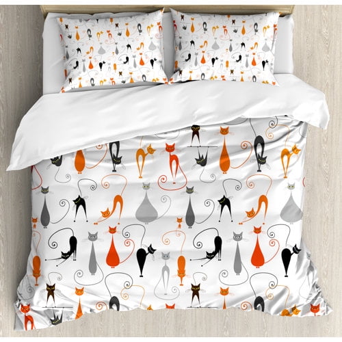 Ambesonne Cat Colorful Cats in Different Poses Duvet Cover Set